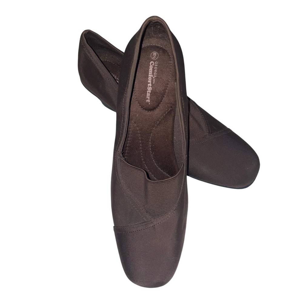 George ComfortStart Womens Brown Wedge Pumps Satin Slip On Shoes Size 8.5